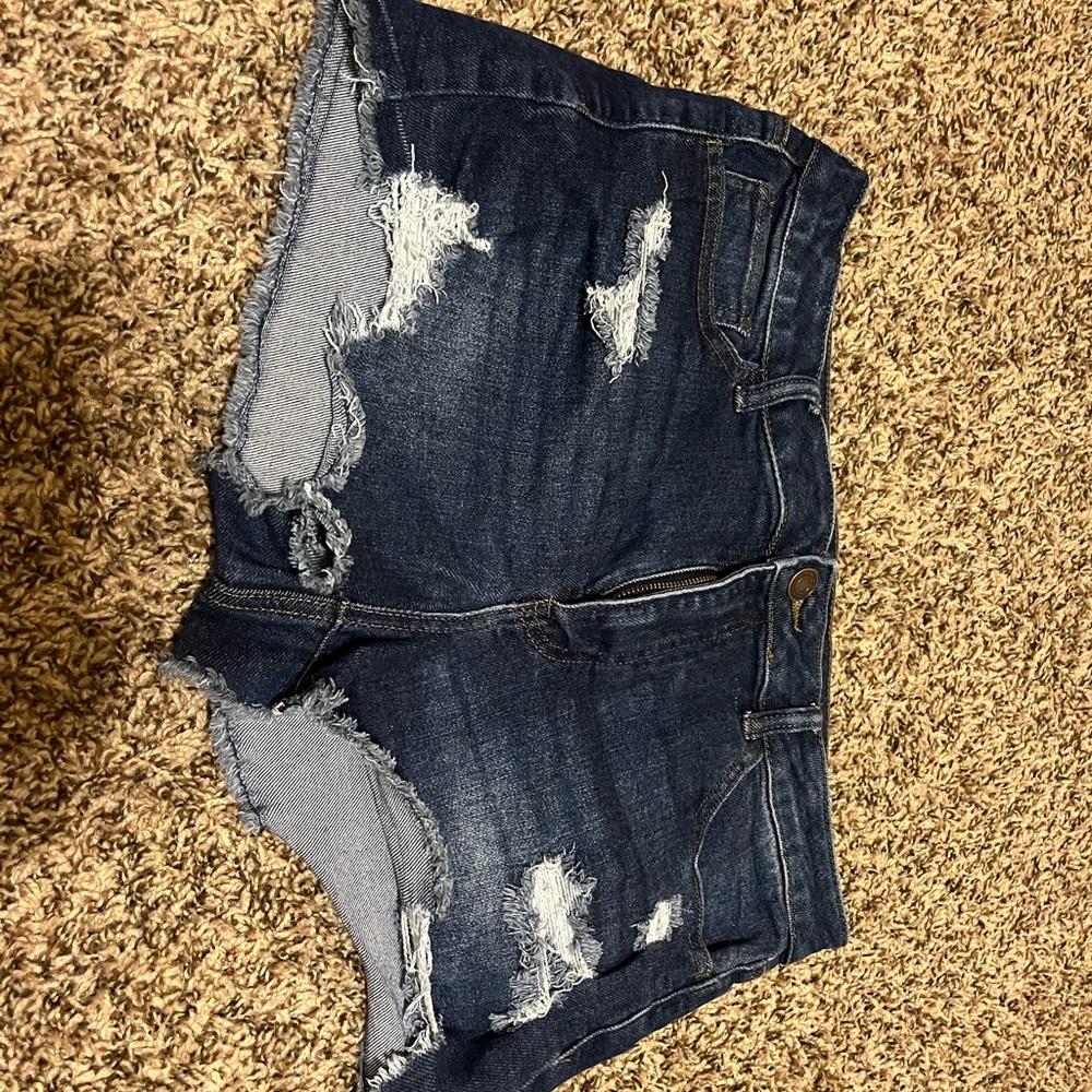SO Dark Blue Distressed Jean Shorts